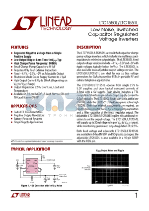 LTC1550LCMS8 datasheet - Low Noise, Switched Capacitor Regulated Voltage Inverters