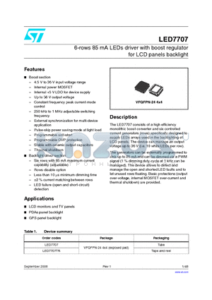 LED7707TR datasheet - 6-rows 85 mA LEDs driver with boost regulator for LCD panels backlight