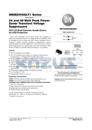 MMBZ12VALT1G datasheet - 24 and 40 Watt Peak Power Zener Transient Voltage Suppressors