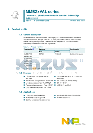 MMBZ15VAL/DG datasheet - Double ESD protection diodes for transient overvoltage suppression