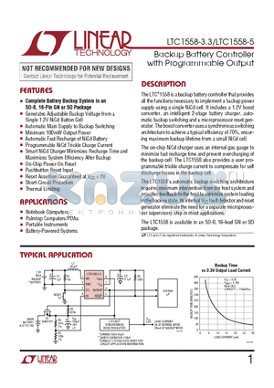 LTC1558-3.3 datasheet - Backup Battery Controller with Programmable Output