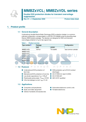 MMBZ15VDL datasheet - Double ESD protection diodes for transient overvoltage suppression