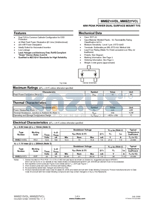 MMBZ15VDL-7-F datasheet - 40W PEAK POWER DUAL SURFACE MOUNT TVS