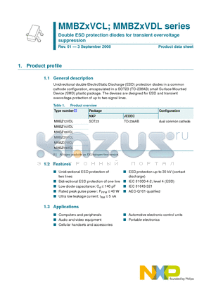 MMBZ15VDL/DG datasheet - Double ESD protection diodes for transient overvoltage suppression