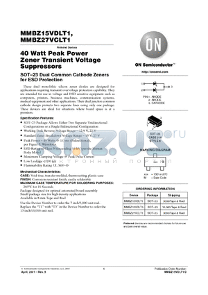 MMBZ15VDLT3 datasheet - 40 Watt Peak Power Zener Transient Voltage Suppressors