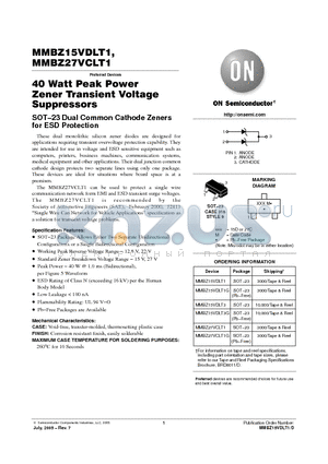 MMBZ15VDLT3G datasheet - 40 Watt Peak Power Zener Transient Voltage Suppressors