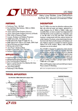 LTC1562ACG datasheet - Very Low Noise, Low Distortion Active RC Quad Universal Filter