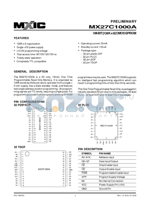 MX27C1000AMC-15 datasheet - 1M-BIT [128K x 8] CMOS EPROM