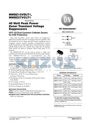 MMBZ15VDLT1_05 datasheet - 40 Watt Peak Power Zener Transient Voltage Suppressors