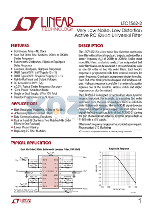 LTC1562-2 datasheet - Very Low Noise, Low Distortion Active RC Quad Universal Filter