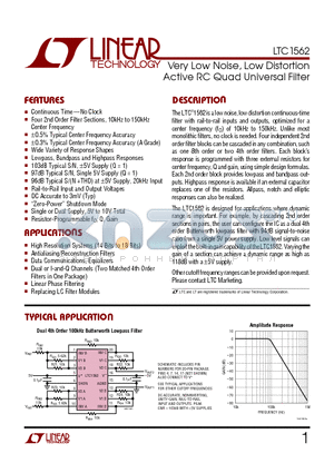 LTC1562I datasheet - Very Low Noise, Low Distortion Active RC Quad Universal Filter