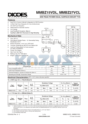 MMBZ15VDL_1 datasheet - 40W PEAK POWER DUAL SURFACE MOUNT TVS