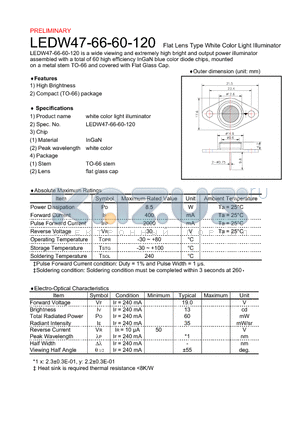 LEDW47-66-60-120 datasheet - Flat Lens Type White Color Light Illuminato