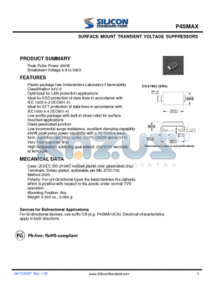 P4SMA13A datasheet - SURFACE MOUNT TRANSIENT VOLTAGE SUPPRESSORS