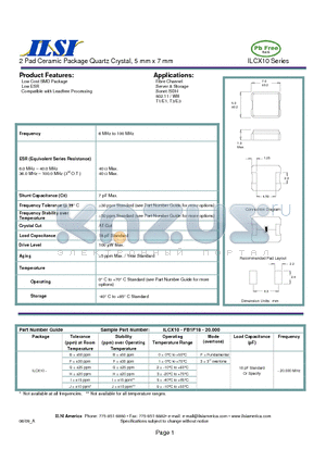 ILCX10-FI3F18-20.000 datasheet - 2 Pad Ceramic Package Quartz Crystal, 5 mm x 7 mm