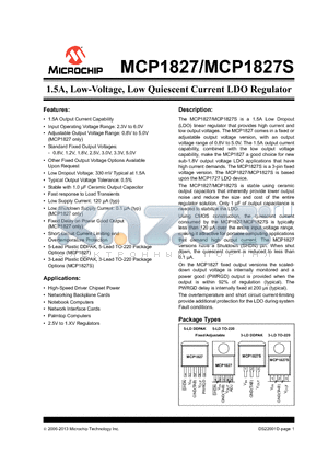 MCP1827_13 datasheet - 1.5A, Low-Voltage, Low Quiescent Current LDO Regulator