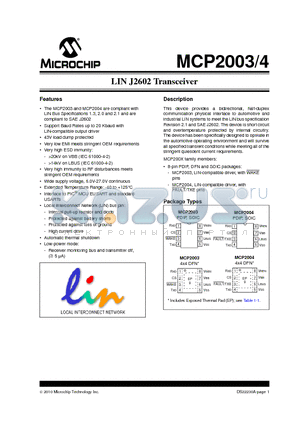MCP2004 datasheet - LIN J2602 Transceiver