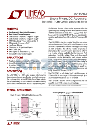 LTC1569-7 datasheet - Linear Phase, DC Accurate, Tunable, 10th Order Lowpass Filter
