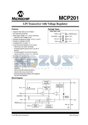 MCP201 datasheet - LIN Transceiver with Voltage Regulator