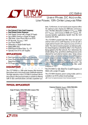 LTC1569IS8-6 datasheet - Linear Phase, DC Accurate, Low Power, 10th Order Lowpass Filter