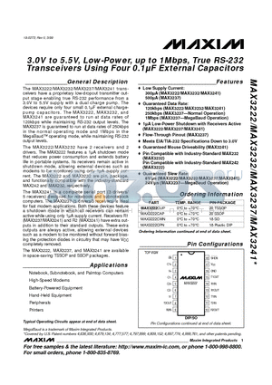 MAX3232EUE datasheet - 3.0V to 5.5V, Low-Power, up to 1Mbps, True RS-232 Transceivers Using Four 0.1uF External Capacitors