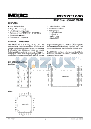 MX27C1000TC-10 datasheet - 1M-BIT [128K x 8] CMOS EPROM