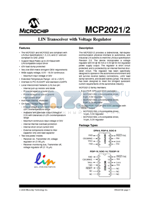 MCP2021-500E/SL datasheet - LIN Transceiver with Voltage Regulator