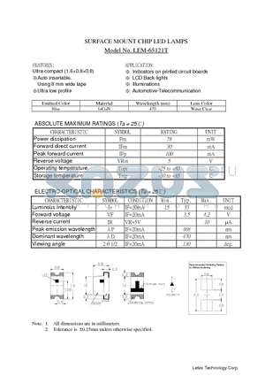 LEM-65121T datasheet - SURFACE MOUNT CHIP LED LAMPS