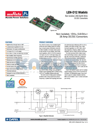 LEN-2/28-D12 datasheet - Non-Isolated 28A Eighth Brick DC/DC Converters