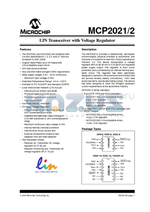 MCP2022T datasheet - LIN Transceiver with Voltage Regulator