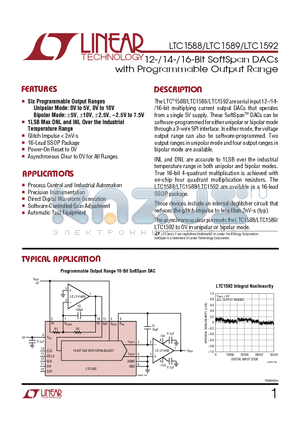 LTC1592 datasheet - 12-/14-/16-Bit SoftSpan DACs with Programmable Output Range
