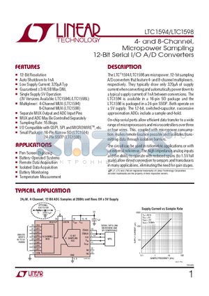 LTC1594 datasheet - 4- and 8-Channel, Micropower Sampling 12-Bit Serial I/O A/D Converters
