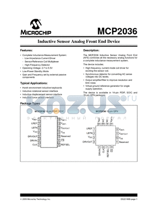 MCP2036-I/SL datasheet - Inductive Sensor Analog Front End Device