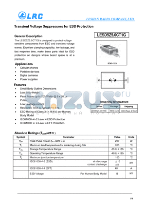 LESD5Z5.0CT1G datasheet - Transient Voltage Suppressors for ESD Protection