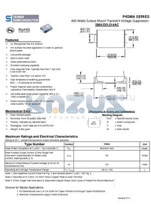 P4SMA170 datasheet - 400 Watts Suface Mount Transient Voltage Suppressor