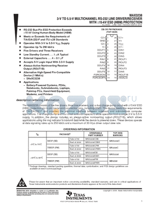 MAX3238IDW datasheet - 3-V TO 5.5-V MULTICHANNEL RS-232 LINE DRIVER/RECEIVER