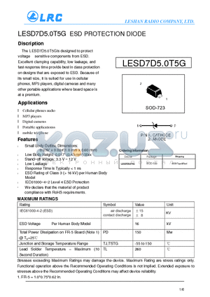 LESD7D5.0T5G datasheet - ESD PROTECTION DIODE