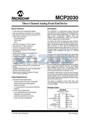 MCP2030-I/ST datasheet - Three-Channel Analog Front-End Device