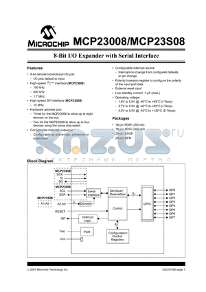 MCP23008-E/SO datasheet - 8-Bit I/O Expander with Serial Interface