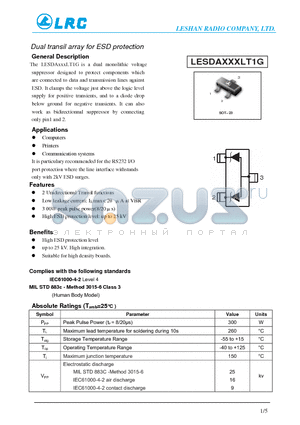 LESDA5V3LT1G datasheet - Dual transil array for ESD protection