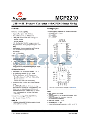 MCP2210T-I-MQ datasheet - USB-to-SPI Protocol Converter with GPIO (Master Mode)