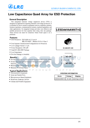 LESDA6V8AW5T1G datasheet - Low Capacitance Q uad Array for ESD Protection