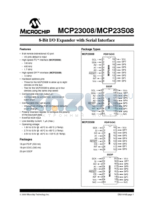 MCP23008T-E/SS datasheet - 8-Bit I/O Expander with Serial Interface