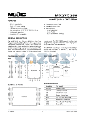 MX27C256PC-70 datasheet - 256K-BIT [32K x 8] CMOS EPROM