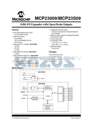 MCP23009T datasheet - 8-Bit I/O Expander with Open-Drain Outputs