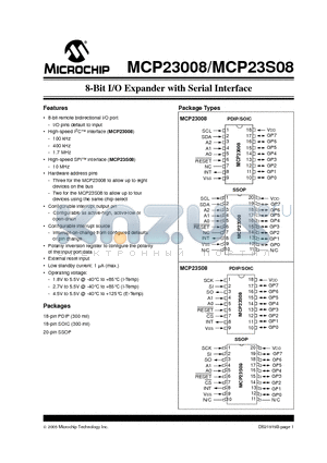 MCP23008T-E/P datasheet - 8-Bit I/O Expander with Serial Interface