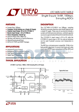 LTC1605-2IN datasheet - Single Supply 16-Bit, 100ksps, Sampling ADCs