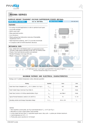 P4SMA180 datasheet - SURFACE MOUNT TRANSIENT VOLTAGE SUPPRESSOR POWER