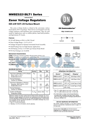 MMBZ5221BLT1_05 datasheet - Zener Voltage Regulators 225 mW SOT-23 Surface Mount