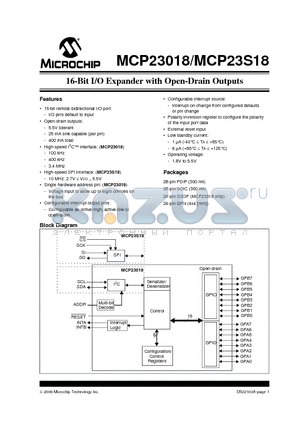 MCP23018-E/MJ datasheet - 16-Bit I/O Expander with Open-Drain Outputs